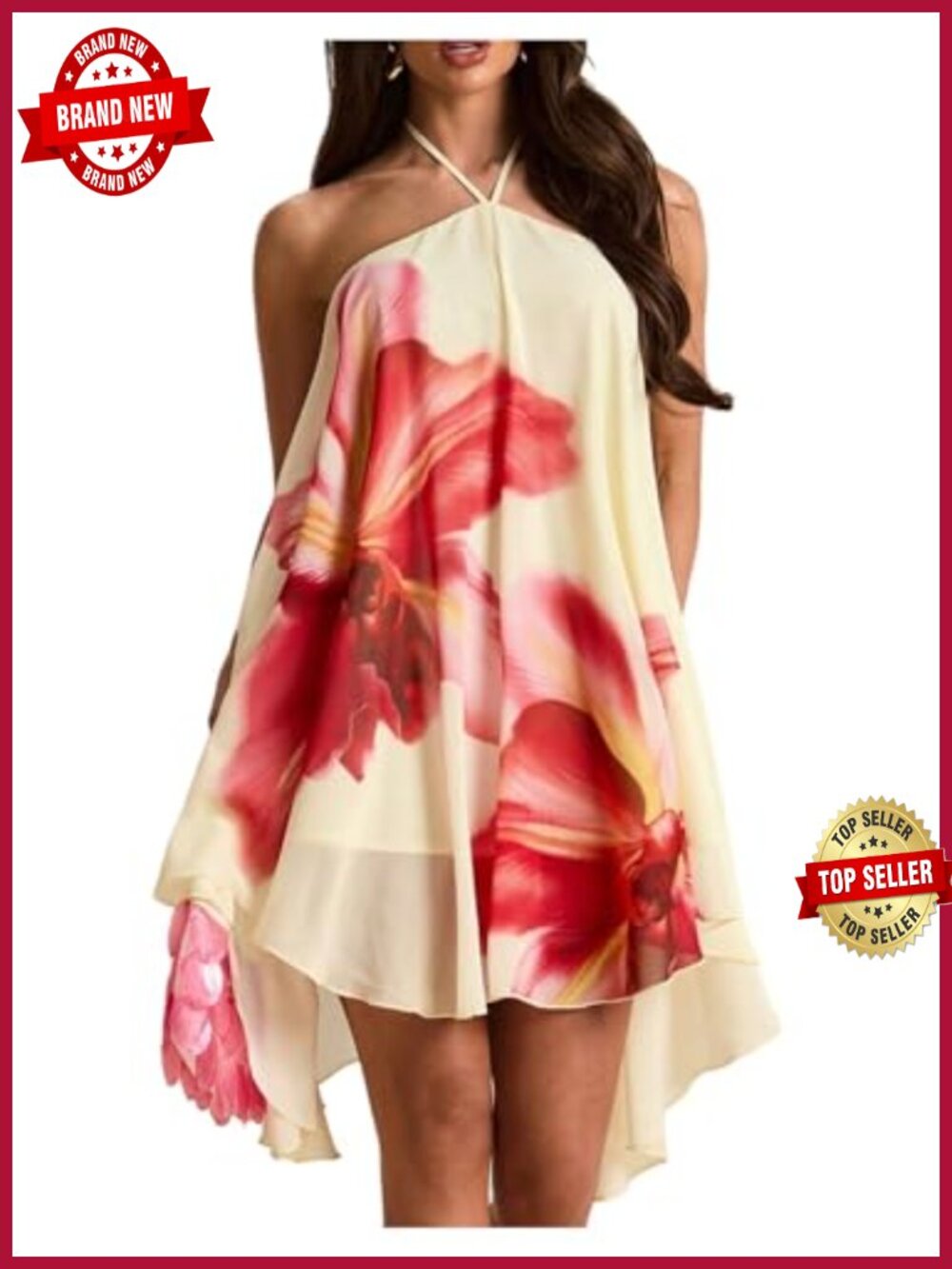 Women's Floral Halter Mini Dress Sleeveless Tie Backless A-Line Summer Party